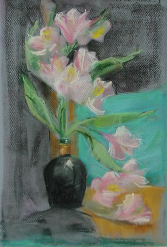 Still Life With Liquor Bottle and Flowers