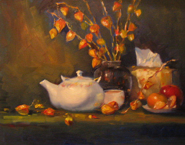Chinese teapot and Chinese lanterns