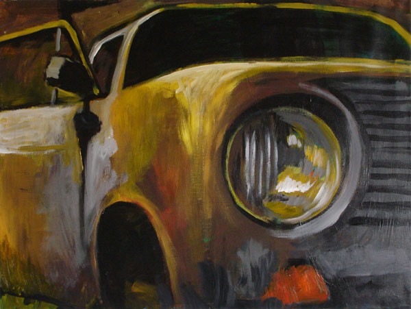 yellow trashed car