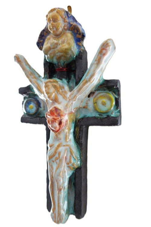Blue Angel Jesus Wall Cross by Gomolka Art