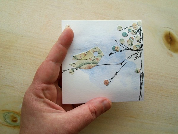 Little Birdie. Mix Media Painting.