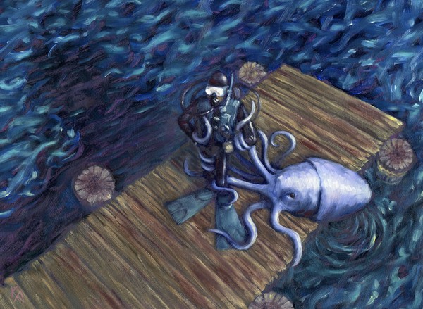 squid vs. diver