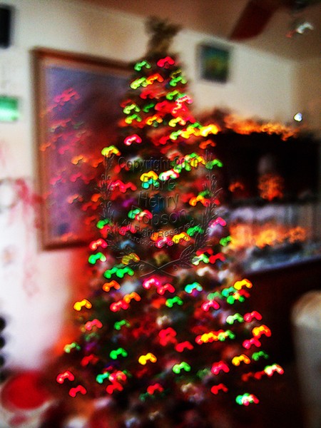 Christmas tree, ornaments, tinsel & colorful light