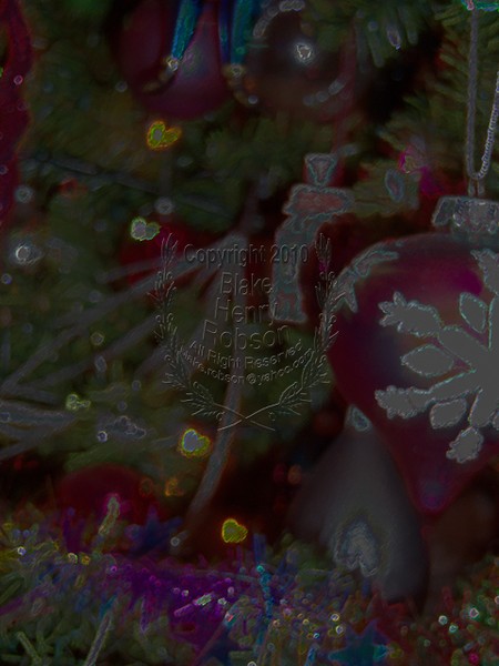Christmas tree, ornaments, tinsel & colorful light