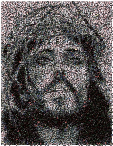 Bottle caps Jesus mosaic