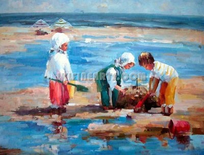 Impression Children seabeach oil painting