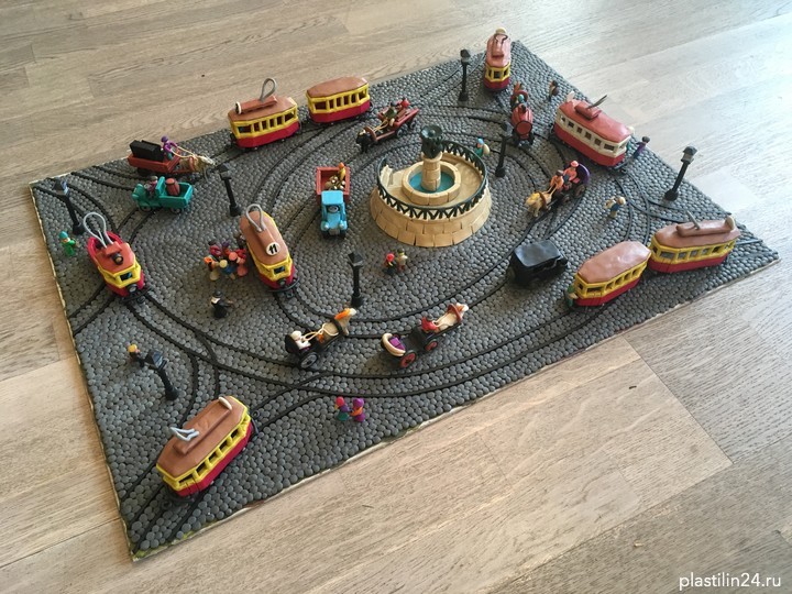 Old City Square, plasticine, cardboard, 70x50x15cm