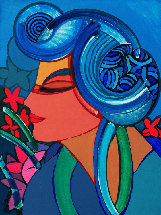 Head of woman with flowers