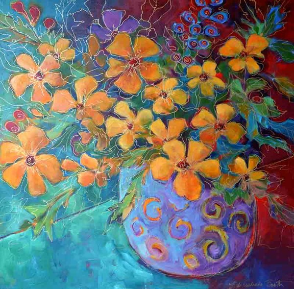 Flores en Vaso Azul