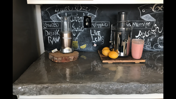 BACKSPLASH I BUILT OUT OF CONCRETE AND ITS A CHALKBOARD BACKSPLASH 