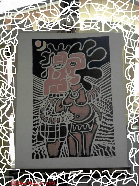MY BABE,,,,(C) 2021,,ELTON HOUCK..28 x 22 in  Bristol vellum Ink, acrylic,,border digital paintbrush
