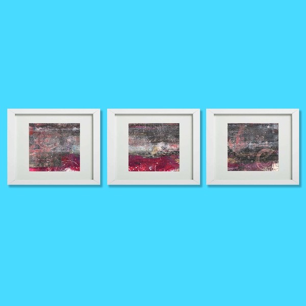 Set of 3 - Abstract Monotype - Solar Winds - 4x4
