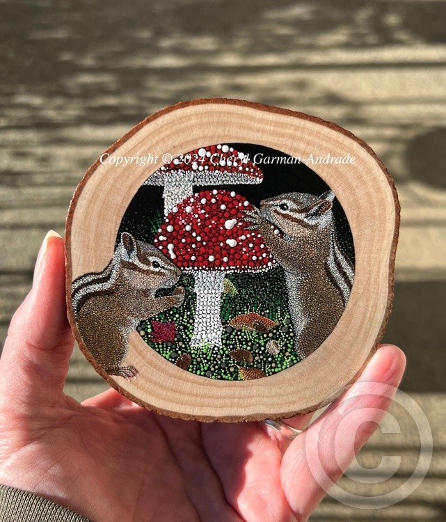 Pine Chipmunks Pointillism Wood Slice