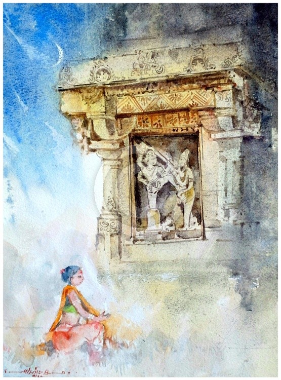 Ellora (Kailash Temple) Milind Bhanji Watercolor 11x14 Inch