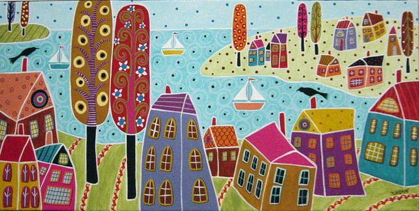 Houses Trees And Sailboats By The Bay