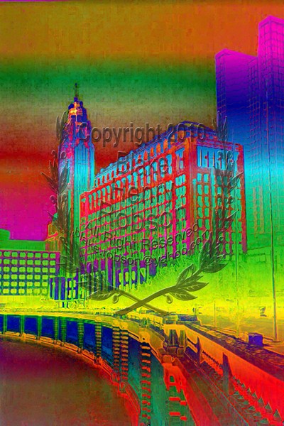 Waterfront city buildings digital art