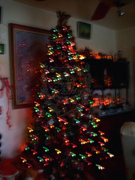 Christmas tree, ornaments, tinsel & colorful light