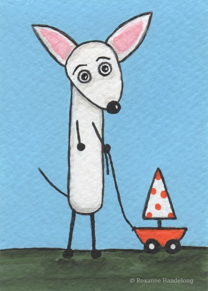 Aceo Original Painting Chihuahua With Boat