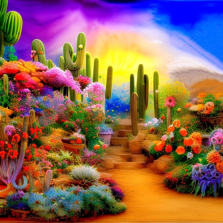 Desert garden sunset