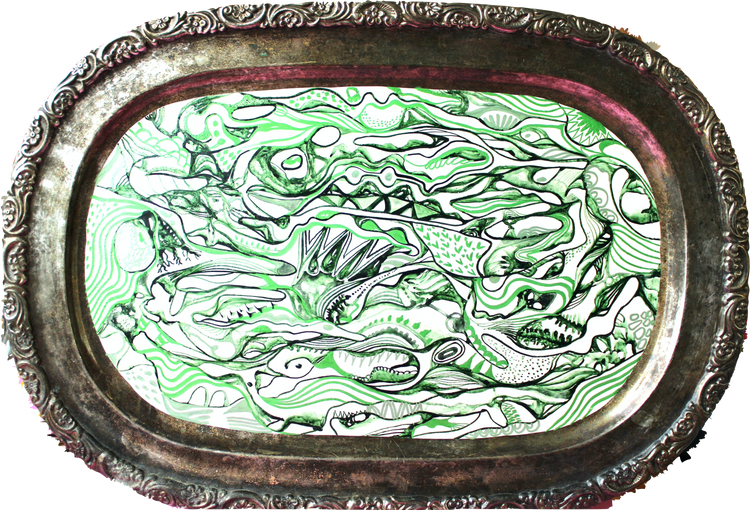 563. The beauty of art tray, Acrylic, Watercolor on Metal 30x42cm, 2023
