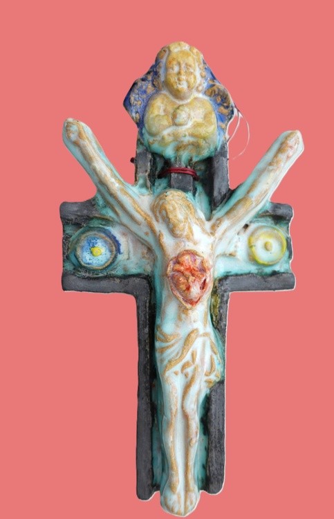 Jesus Angel  Wall Cross Stonware Ceramic  by Gomolka Art