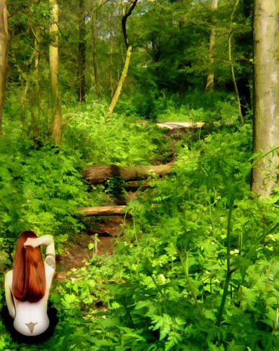 Wood Nymph Holding Up Her Long Red Hair