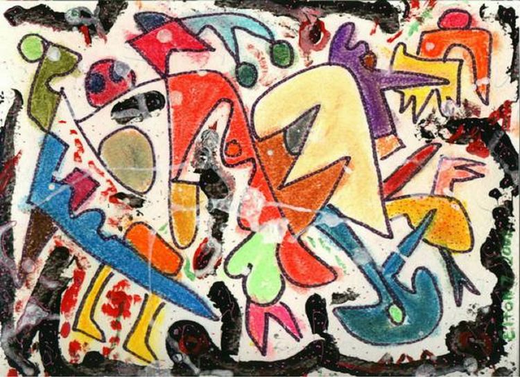 Evil Children Wreck the Mall (12 X 9 acrylic/paper) ..(c) 2002 elton houck