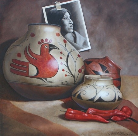 Red Pot and Peppers by K