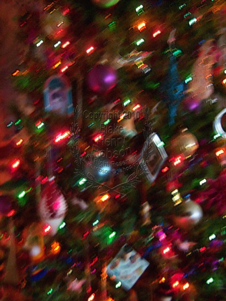 Christmas tree, ornaments, tinsel & colorful light
