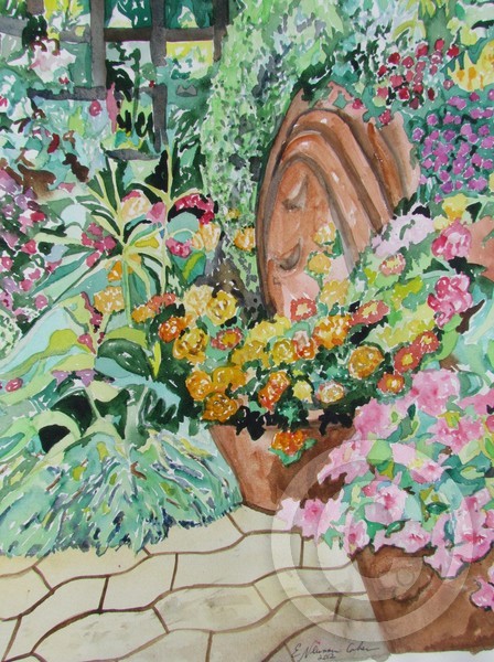 A Summer Flower Garden, Aquarelle, 2012, 46 x 55 cm., 18 x 21.5 in