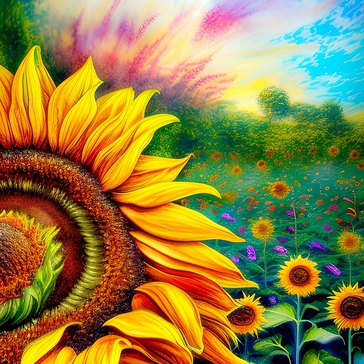 Bright sunflowers sunset