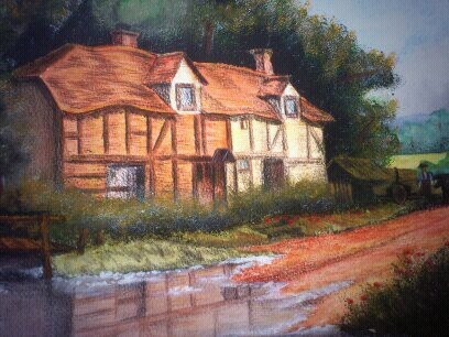 old english cottage by the ford