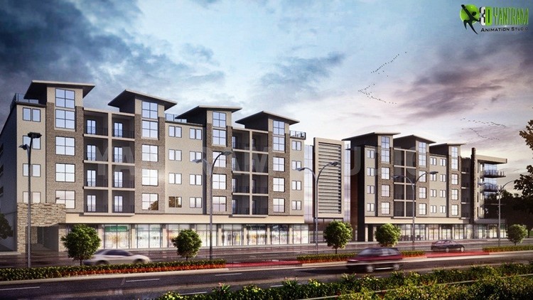 3D Apartment Building Architectural Rendering