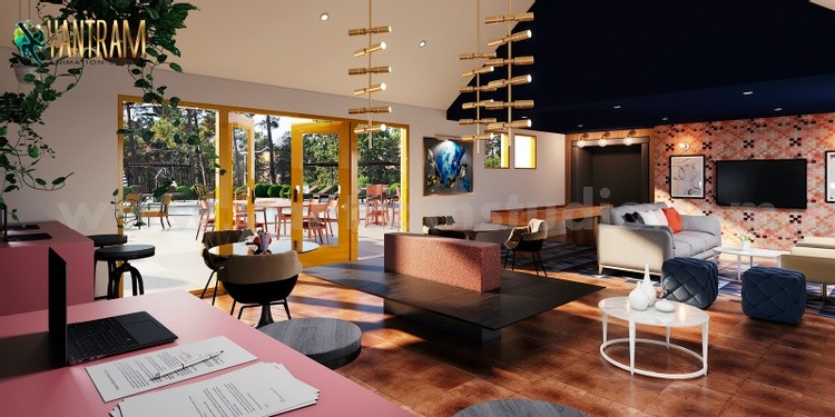3D Interior Rendering Club-Room & Office with smart study table New York City - New York