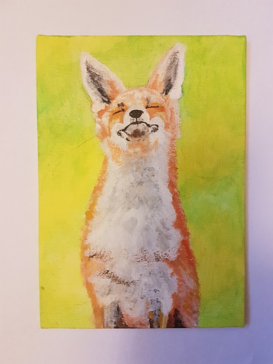 Red fox in acrylics on small canvas board 2019 (unfinished)