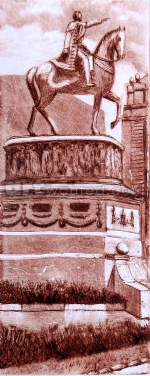 Monument to Prince Mihailo on the Republic Square. Artistic souvenir of Belgrade