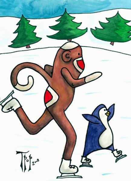 Sock Monkey and Penguin