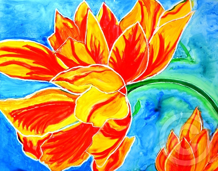 Tulips vibrant and cheerful painting on yupo