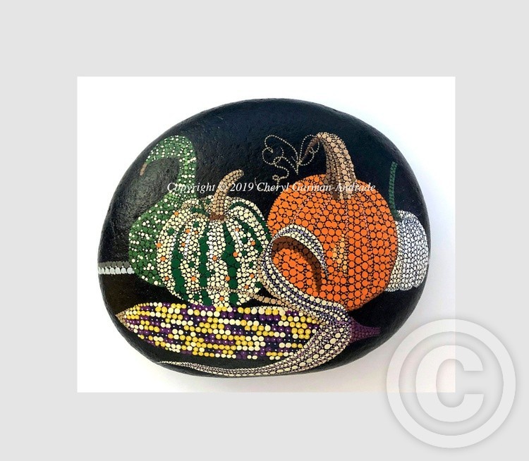 Autumn Harvest Dot Art River Stone 