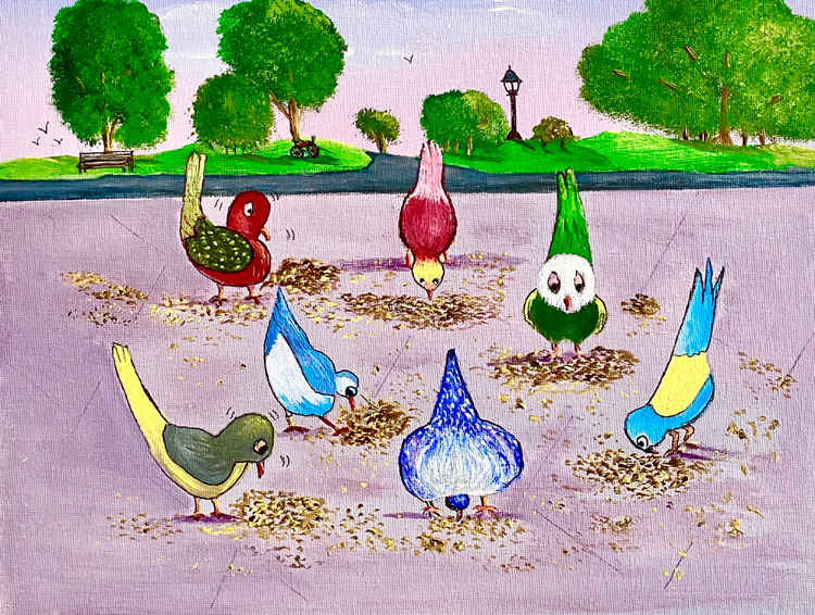 7 Pigeons eating