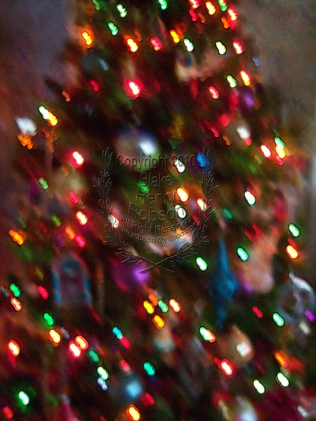 Christmas tree, ornaments, tinsel & colorful light
