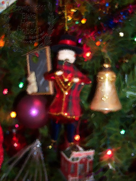 Christmas tree, ornaments, tinsel & colorful light