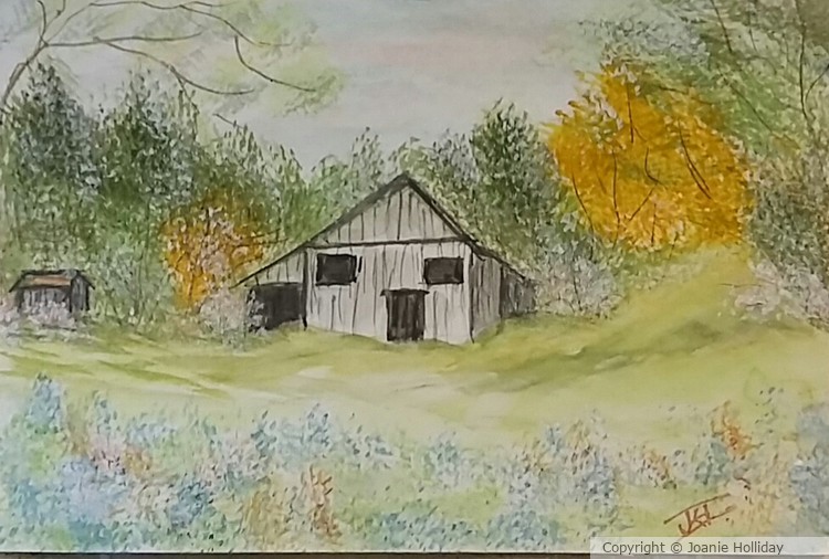 THE COUNTRY BARN.  WATERCOLOR 
