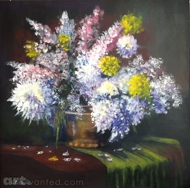 Flowers and a green cloth