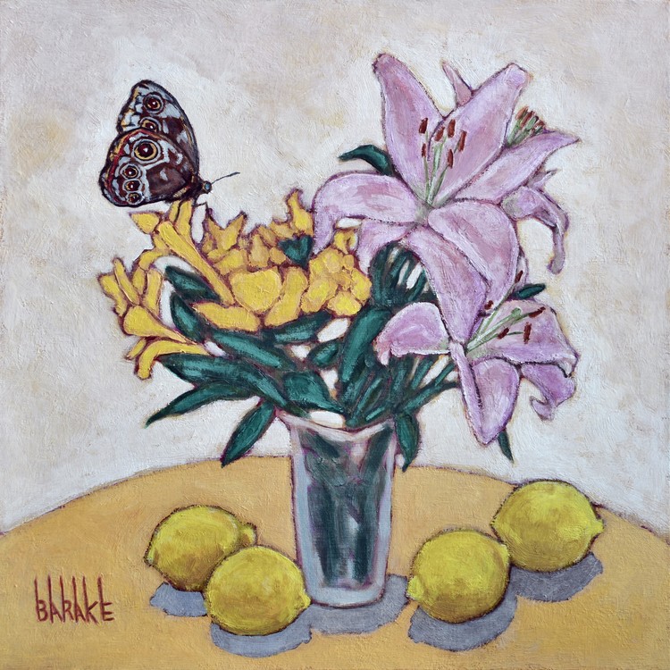 STILL LIFE WITH MORPHO BLUE PELEIDES BUTTERFLY