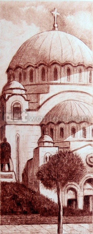 Temple of Saint Sava in Vracar. Artistic souvenir of Belgrade