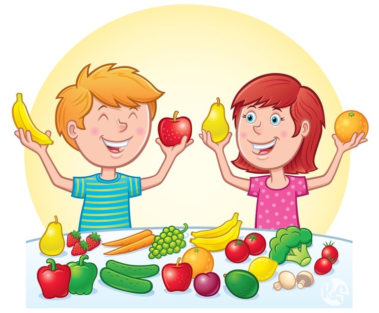 Young Boy And Girl With Fruits And Veggies