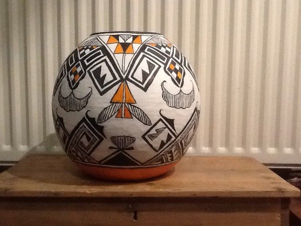 Papermache pot North American Indian inspired