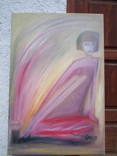 model on a red pillow