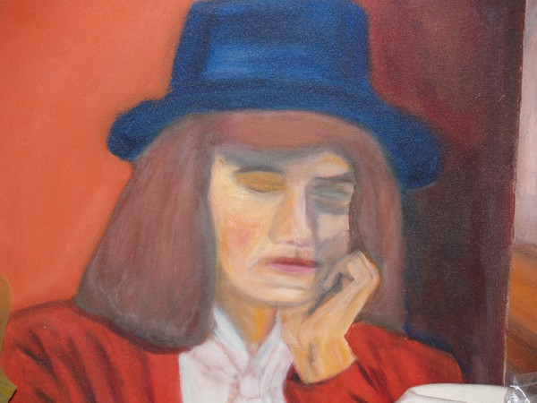 Woman with blue hat